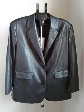 Future Collective x Kahlan Barfield Black Faux Leather Blazer Minimalist Jacket